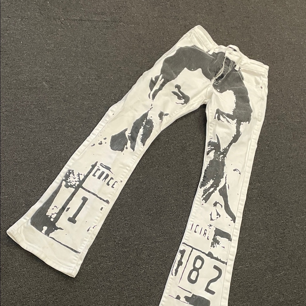 Men’s Rare PAPER MONEY STACKED WHITE 👖 Jeans Pre Owned SZ 30 Big Logos
